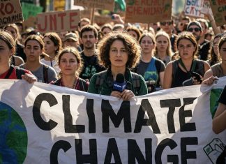 Journalism and activism Image of a journalist covering a climate change rally created with Gemini Imagen 3 AI by Media Helping Media