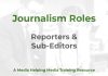 The roles of reporters and sub-editors Journalism Roles - reporters and sub-editors. A MHM graphic