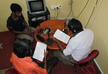 Producing a radio news bulletin Radio training Jaffna, Sri Lanka. Image by David Brewer released via Creative Commons BY-NC-SA 4.0