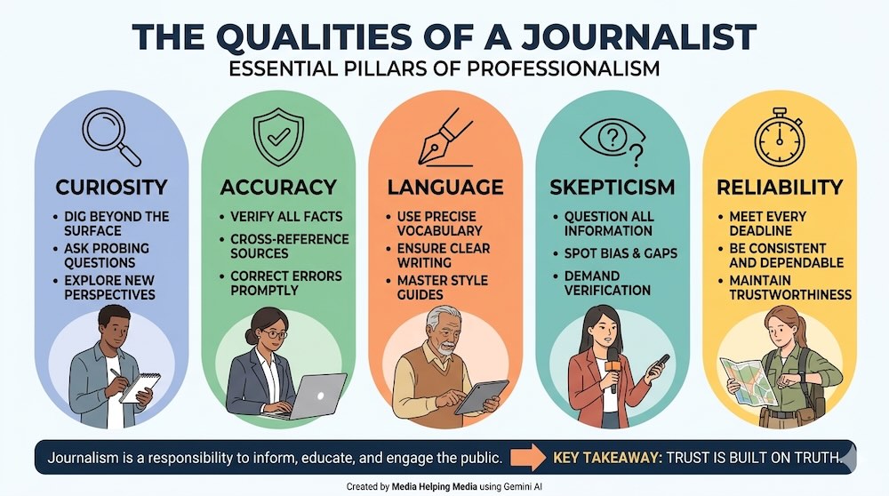Qualities of a journalist infographic created by MHM using Gemini AI