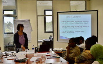 Gender equality in the media Naomi Goldsmith delivering gender training to female journalists in Tanzania