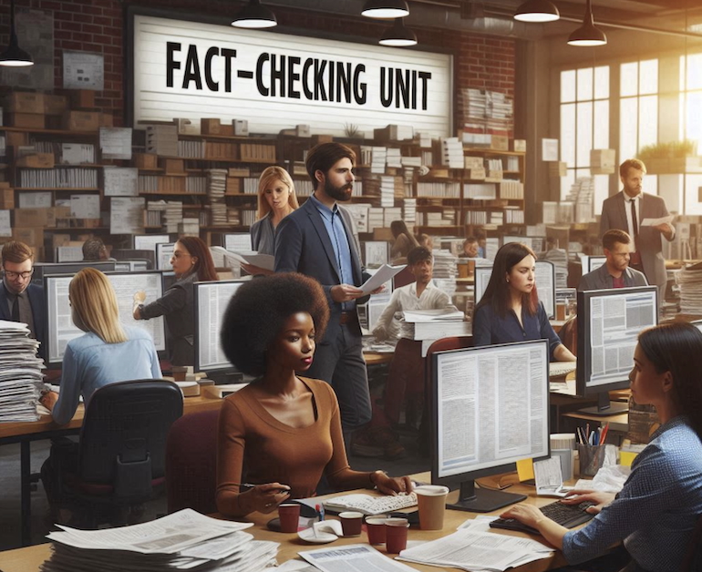 An image of a fact-checking unit created using Microsoft's AI Image Designer