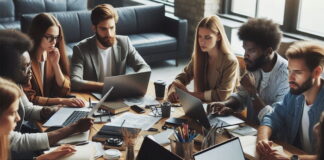 An image of a news meeting created using Microsoft's AI Image Designer