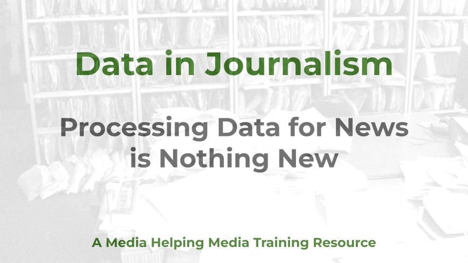 Data in Journalism - a MHM training resource graphic