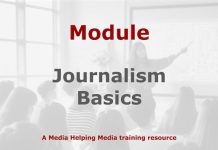 Module: Journalism Basics Graphic for a Media Helping Media course module