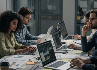 Data journalism – resources and tools Image of journalists accessing data created with Gemini Imagen 3 AI by Media Helping Media