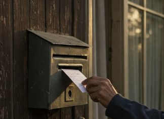 Doorstepping – scenario Image of a note being posted through a letterbox by Google Gemini Imagen 3