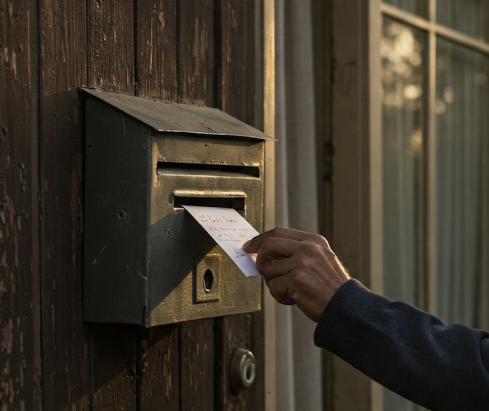 Image of a note being posted through a letterbox by Google Gemini Imagen 3