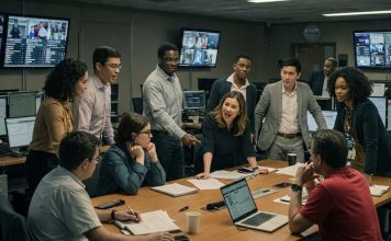 Creating a vibrant newsroom culture Image of newsroom meeting created with Gemini Imagen 3 AI by Media Helping Media