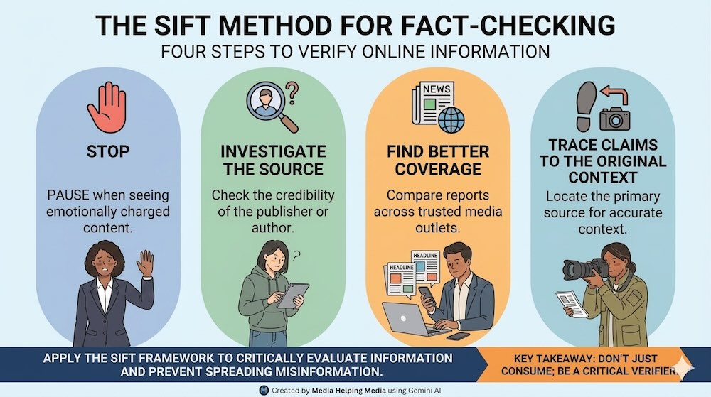 SIFT for fact-checking infographic created by MHM using Gemini AI