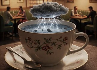 The use of idioms in journalism Image of a storm in a teacup - created using Imagen 3 by David Brewer of MHM