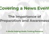 Covering a news event Covering a News Event - a MHM training article graphic showing a picture of a female video reporter