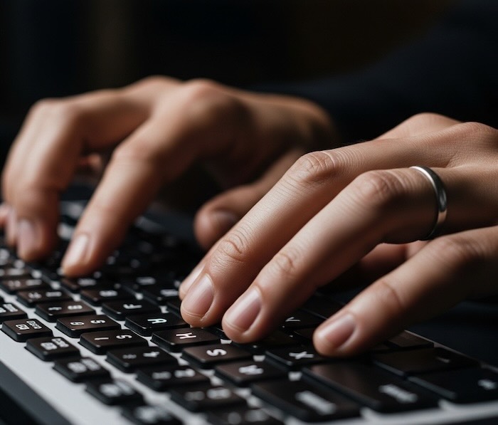 Image of hands typing on a keyboard - created using Imagen 3 by David Brewer of MHM