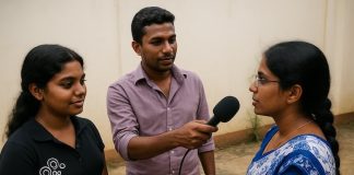 Interview training for radio journalism students in Jaffna, Sri Lanka, image by David Brewer of Media Helping Media