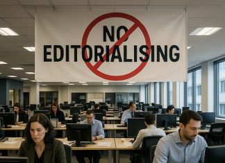 Editorialising is not for news Image of a newsroom - created using Perplexity AI by David Brewer of MHM