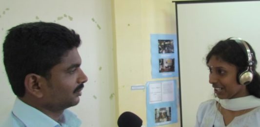 Interview training for radio journalism students in Jaffna, Sri Lanka, image by David Brewer of Media Helping Media