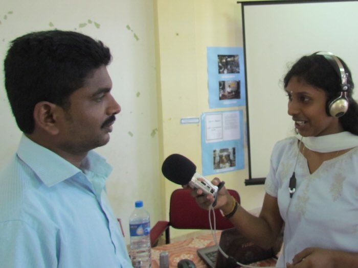 Interview training for radio journalism students in Jaffna, Sri Lanka, image by David Brewer of Media Helping Media