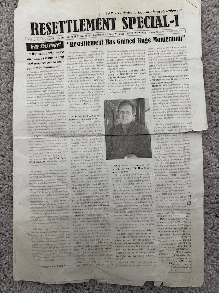 The special edition of The Bhutan Reporter Monthly from 2008 that highlights the resettlement of Bhutanese refugees