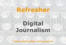 Refresher: Digital newsgathering and production Graphic for a one-day refresher course on Media Helping Media