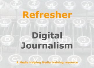 Refresher: Digital newsgathering and production Graphic for a one-day refresher course on Media Helping Media
