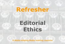 Refresher: The importance of editorial ethics for journalists Graphic for a one-day refresher course on Media Helping Media