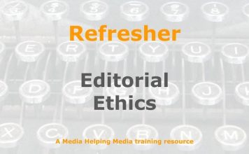 Refresher: The importance of editorial ethics for journalists Graphic for a one-day refresher course on Media Helping Media