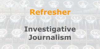 Refresher: Investigative journalism methods and skills Graphic for a one-day refresher course on Media Helping Media