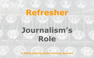 Refresher: The role of journalism in society Graphic for a one-day refresher course on Media Helping Media