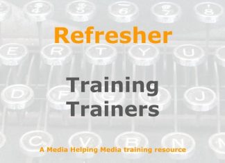 Refresher: Delivering training for media professionals Graphic for a one-day refresher course on Media Helping Media