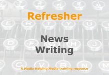 Refresher: News writing skills Graphic for a one-day refresher course on Media Helping Media