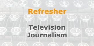 Refresher: TV journalism skills Graphic for a one-day refresher course on Media Helping Media