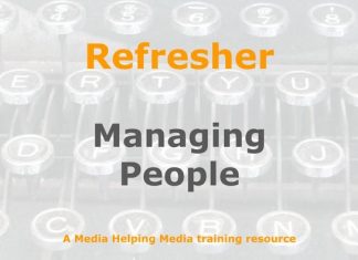Refresher: Managing people Graphic for a one-day refresher course on Media Helping Media