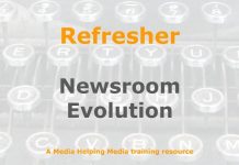 Refresher: Managing newsroom evolution Graphic for a one-day refresher course on Media Helping Media