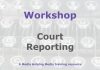 Workshop: Court reporting for beginners Graphic for a Media Helping Media workshop outline