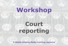 Protected: Workshop: Court reporting for beginners Graphic for a Media Helping Media workshop outline