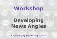 Workshop: Developing important news angles Graphic for a Media Helping Media workshop outline