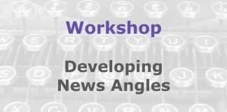 Workshop: Developing important news angles Graphic for a Media Helping Media workshop outline