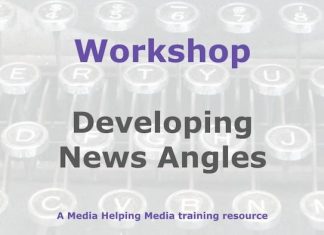 Workshop: Developing important news angles Graphic for a Media Helping Media workshop outline