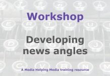 Workshop: Developing important news angles Graphic for a Media Helping Media workshop outline