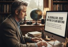 Protected: In journalism, good writing is plain writing An image of a journalist writing on a computer - image by Google Gemini AI