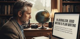 In journalism, good writing is plain writing An image of a journalist writing on a computer - image by Google Gemini AI