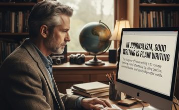 In journalism, good writing is plain writing An image of a journalist writing on a computer - image by Google Gemini AI