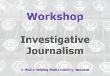 Workshop: Investigative journalism best practice Graphic for a Media Helping Media workshop outline