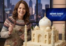 Including the human angle in journalism Image of woman and taj mahal by Google Gemini