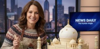 Including the human angle in news Image of woman and taj mahal by Google Gemini