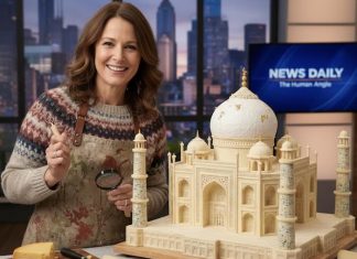 Including the human angle in journalism Image of woman and taj mahal by Google Gemini