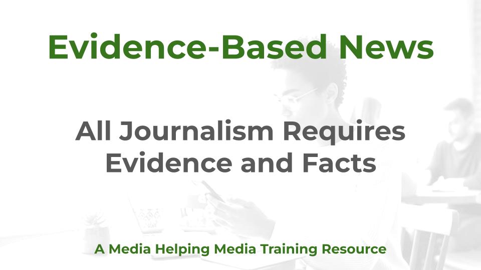 Evidence-based reporting - a MHM training resource graphic showing a journalist researching