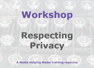 Workshop: Privacy in journalism Graphic for a Media Helping Media workshop outline