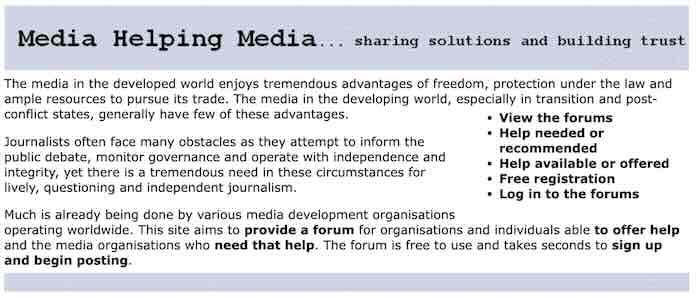 Media Helping Media in 2005 - image courtesy of the Wayback Machine at the Internet Archive