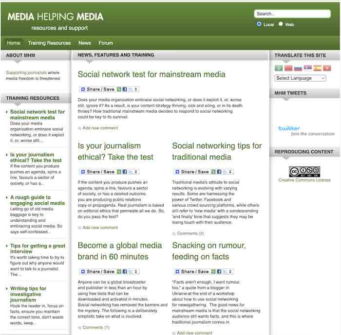 Media Helping Media in 2010- image courtesy of the Wayback Machine at the Internet Archive